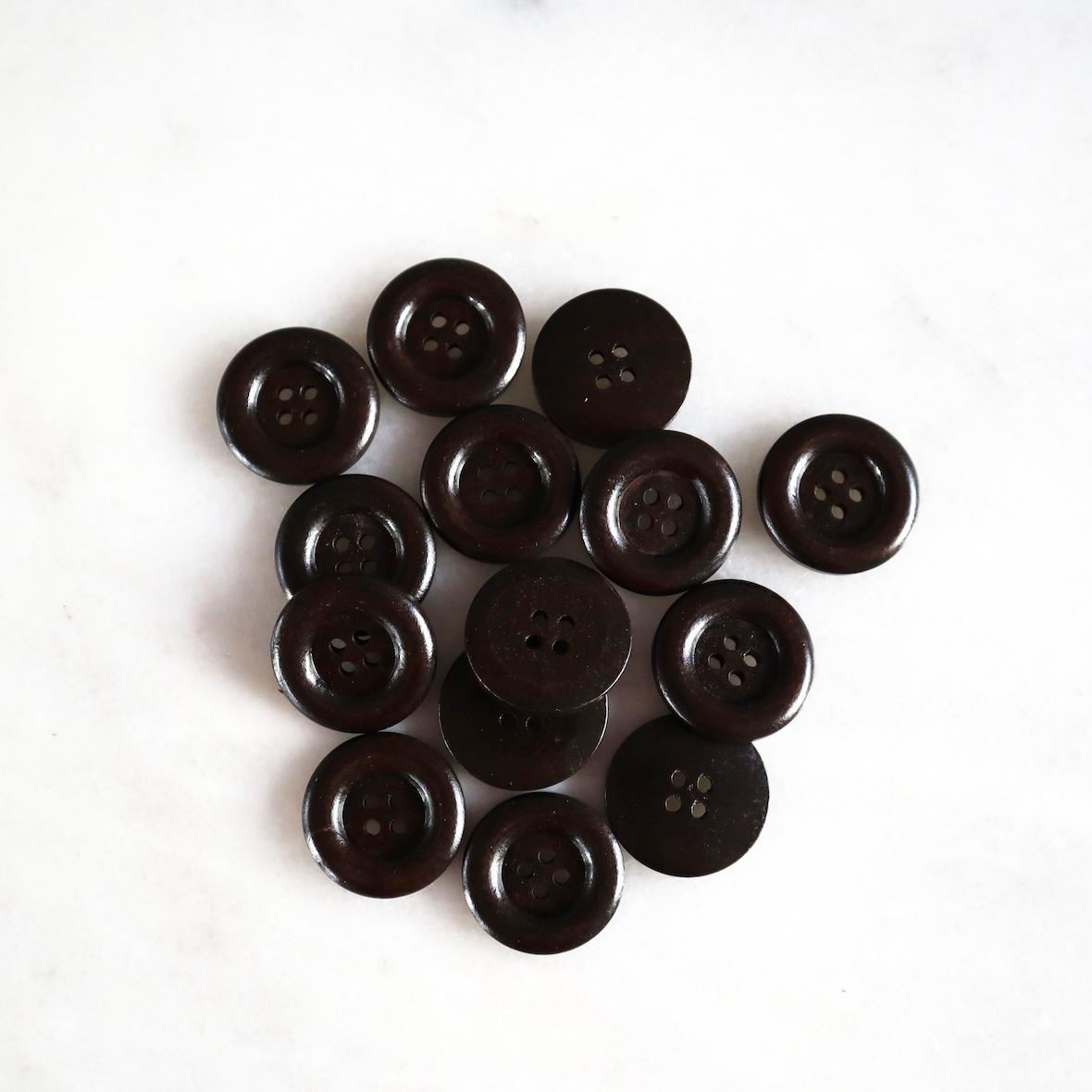 Shiny natural wood buttons, dark brown 30 mm