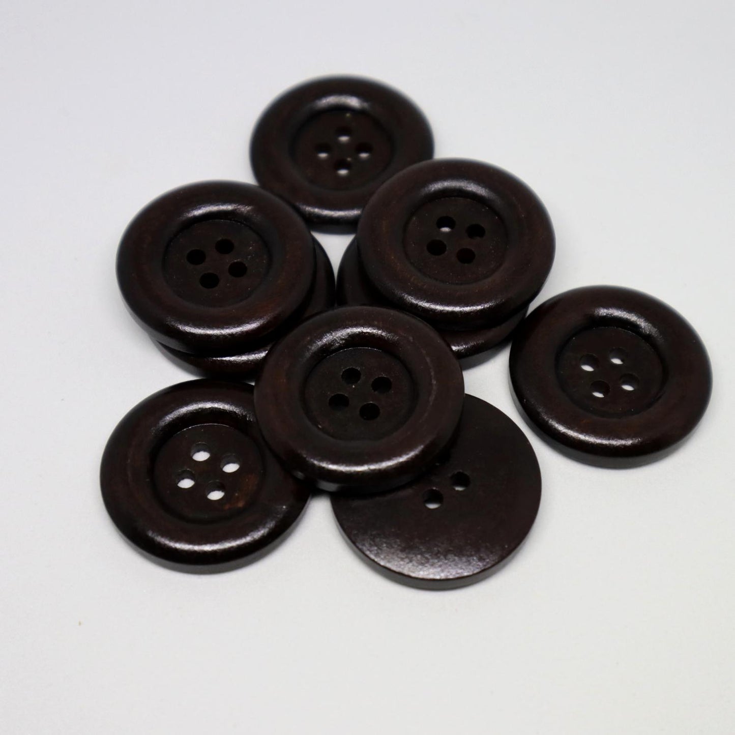 Shiny natural wood buttons, dark brown 30 mm